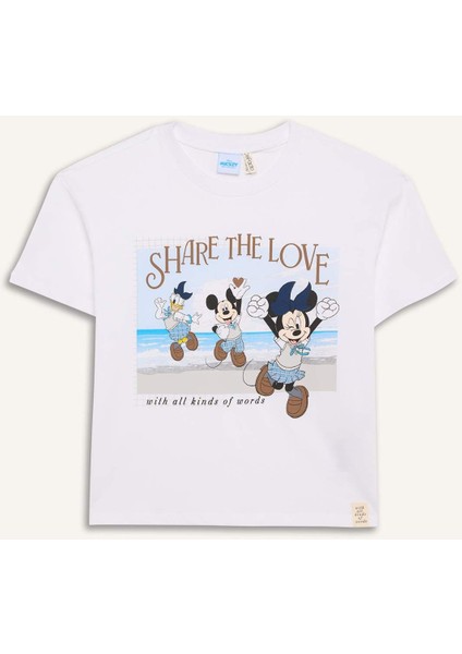 Kız Çocuk Disney Mickey Mouse &Friends Relax Fit Bisiklet Yaka Kısa Kollu Tişört D8824A825SP