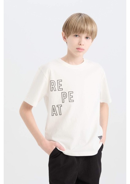 Erkek Çocuk Bisiklet Yaka Sırt Baskılı Kısa Kollu Tişört