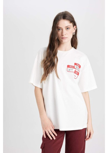 Coool Beetlejuice Oversize Geniş Kalıp Bisiklet Yaka Sırt Baskılı Kısa Kollu Tişört