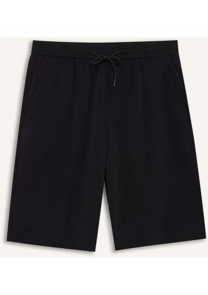 Regular Fit Beli Bağcıklı Dokulu Bermuda Şort D9451AX25SP