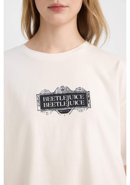 Coool Beetlejuice Oversize Geniş Kalıp Bisiklet Yaka Baskılı Kısa Kollu Tişört D8363AX24AU
