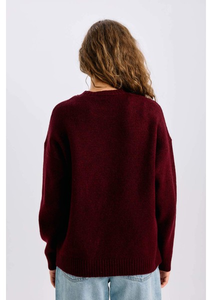 Oversize Geniş Kalıp Bisiklet Yaka Basic Düz Triko Kazak D9518AX24WN
