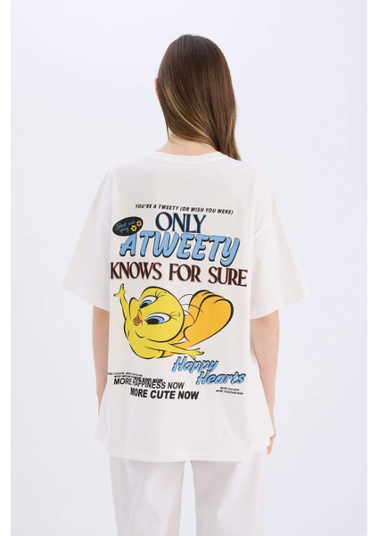 Coool Looney Tunes Oversize Geniş Kalıp Bisiklet Yaka Sırt Baskılı Kısa Kollu Tişört D9119AX25SM