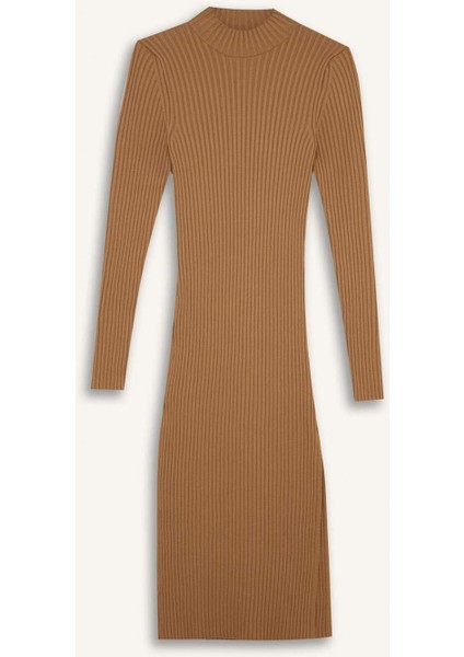 Fitted Vücudu Saran Yarım Balıkçı Yaka Basic Düz Uzun Kollu Triko Elbise D9720AX24WN