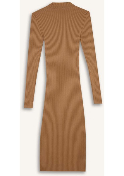 Fitted Vücudu Saran Yarım Balıkçı Yaka Basic Düz Uzun Kollu Triko Elbise D9720AX24WN