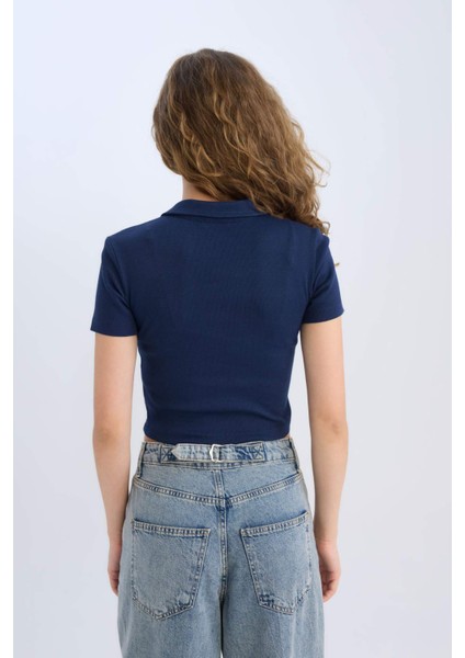 Fitted Polo Yaka Basic Düz Fitilli Kaşkorse Kısa Kollu Tişört A0379AX25SM