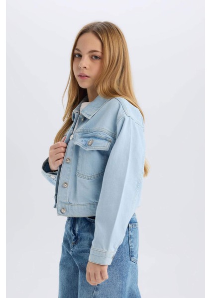 Kız Çocuk Düğmeli Cepli Denim Ceket D9698A825SP