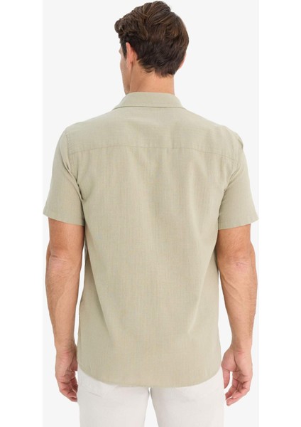 %100 Pamuk Regular Fit Yazlık Polo Yaka Keten Görünümlü Kısa Kollu Gömlek D7551AX25SP