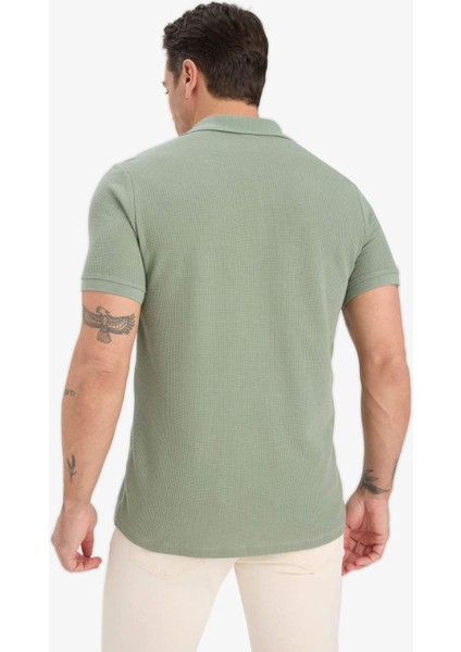 Regular Fit Polo Yaka Kısa Kollu Dokulu Waffle Tişört D7652AX25SP