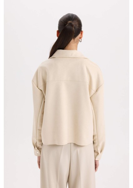 Crop Çıtçıtlı Cepli Süet Gömlek Ceket B2983AX24WN