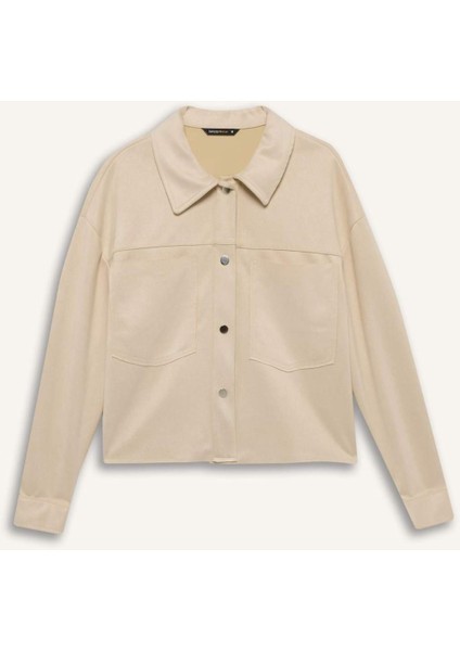 Crop Çıtçıtlı Cepli Süet Gömlek Ceket B2983AX24WN