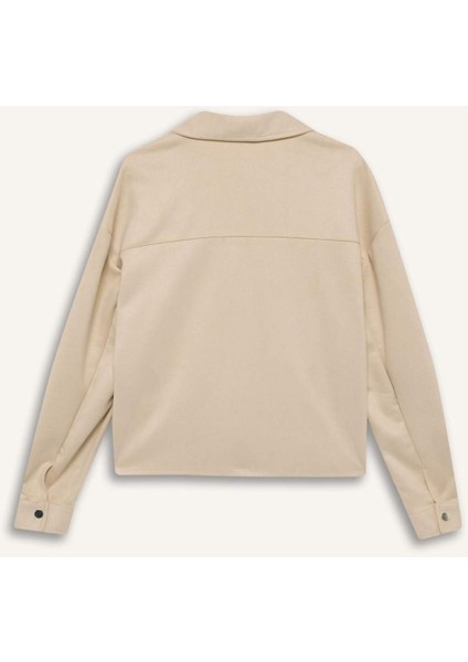 Crop Çıtçıtlı Cepli Süet Gömlek Ceket B2983AX24WN