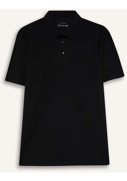 Fit Esnek Kumaş Standart Fit Polo Yaka Sporcu Kısa Kollu Siyah Tişört D9244AX25SP