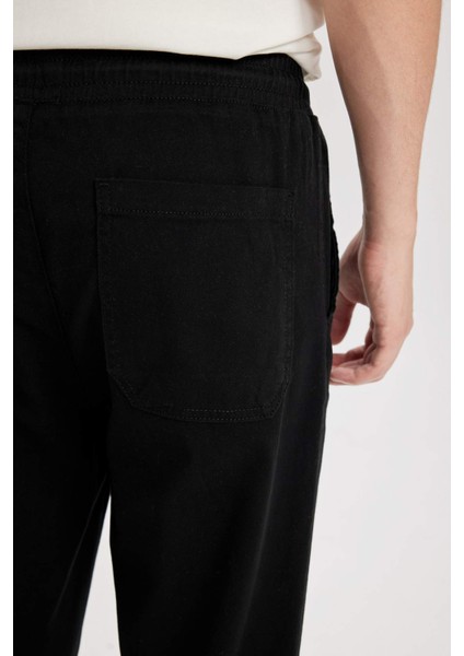 %100 Pamuk Jogger Gabardin Pantolon Beli Regular Fit Bağcıklı Lastikli Paça D5927AX24AU