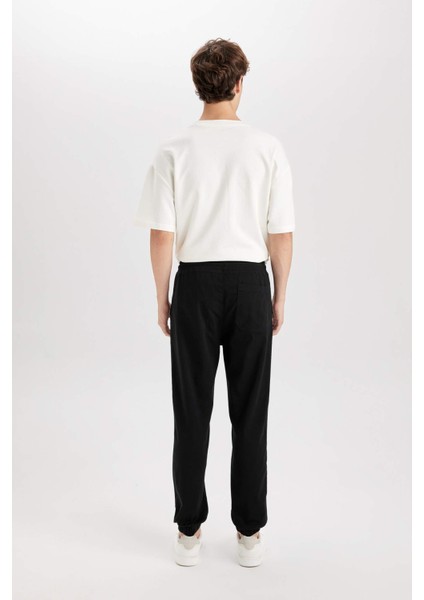 %100 Pamuk Jogger Gabardin Pantolon Beli Regular Fit Bağcıklı Lastikli Paça D5927AX24AU
