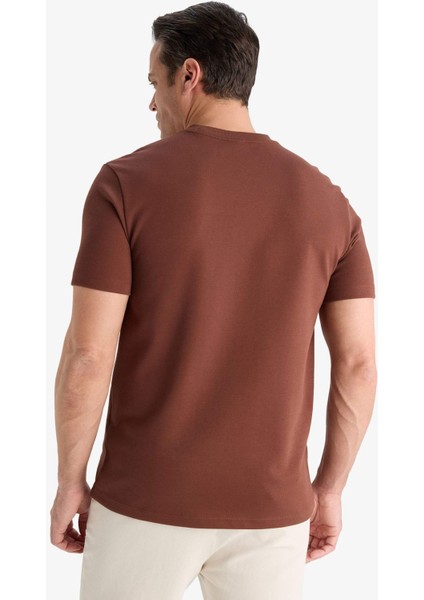 Regular Fit Bisiklet Yaka Dokulu Basic Düz Kısa Kollu Twill Tişört D7912AX25SP