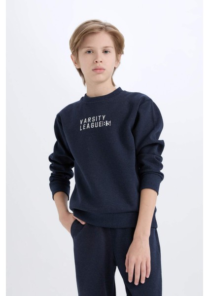 Erkek Çocuk 2'li Takım Bisiklet Yaka Baskılı Sweatshirt Beli Lastikli Eşofman Altı D9819A825SP