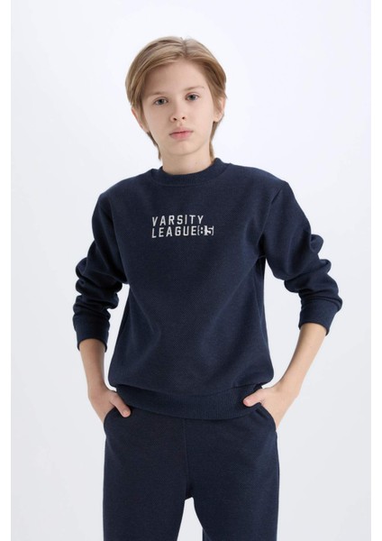 Erkek Çocuk 2'li Takım Bisiklet Yaka Baskılı Sweatshirt Beli Lastikli Eşofman Altı D9819A825SP