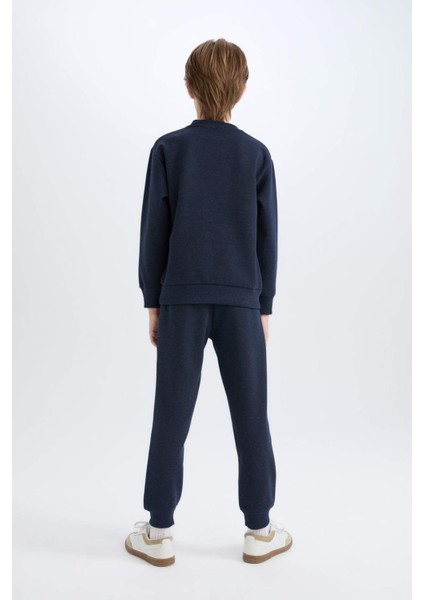 Erkek Çocuk 2'li Takım Bisiklet Yaka Baskılı Sweatshirt Beli Lastikli Eşofman Altı D9819A825SP