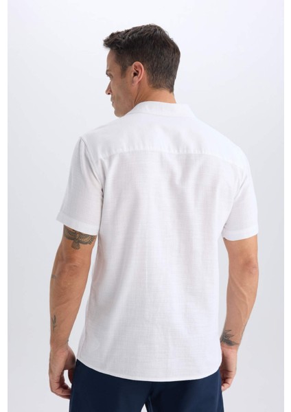 %100 Pamuk Regular Fit Polo Yaka Kısa Kollu Beyaz Gömlek D6105AX25SP
