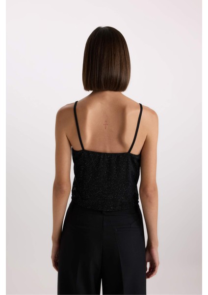 Slim Fit Dar Kesim Tül Askılı Bluz D9844AX24AU