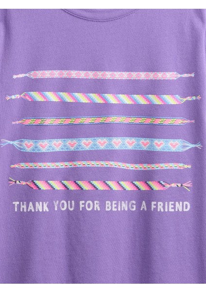 Kız Çocuk Lila Grafik Baskılı T-Shirt fiyatları