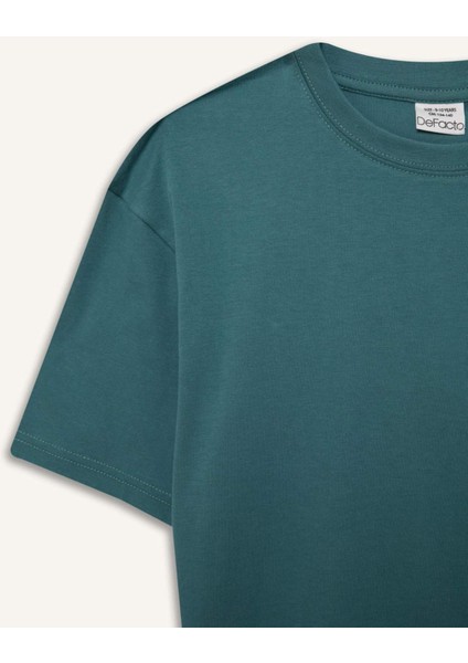 Erkek Çocuk Oversize Geniş Kalıp Bisiklet Yaka Basic Düz Kısa Kollu Tişört B5927A825SM