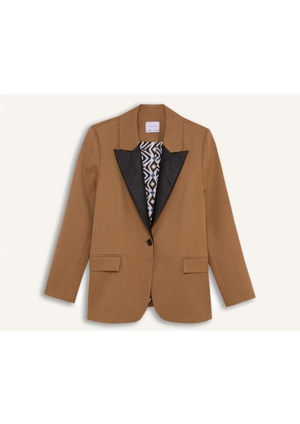 X Sorbe Oversize Geniş Kalıp Ceket Yaka Suni Deri Detaylı Düğmeli Blazer Ceket D9887AX24AU