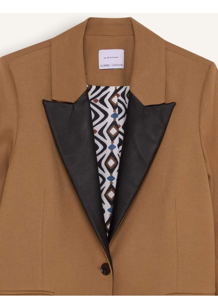 X Sorbe Oversize Geniş Kalıp Ceket Yaka Suni Deri Detaylı Düğmeli Blazer Ceket D9887AX24AU