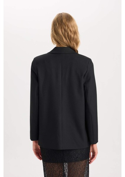 Oversize Geniş Kalıp Blazer Ceket Kruvaze Yaka Düğmeli Basic Düz Blazer Ceket C2575AX24AU