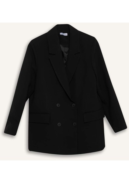Oversize Geniş Kalıp Blazer Ceket Kruvaze Yaka Düğmeli Basic Düz Blazer Ceket C2575AX24AU