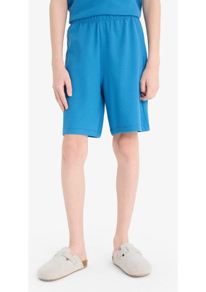 Erkek Çocuk Waffle Pijama Takımı Kısa Kollu Üst Beli Lastikli Şort D9995A825SM
