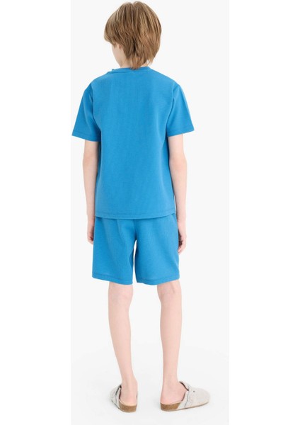 Erkek Çocuk Waffle Pijama Takımı Kısa Kollu Üst Beli Lastikli Şort D9995A825SM