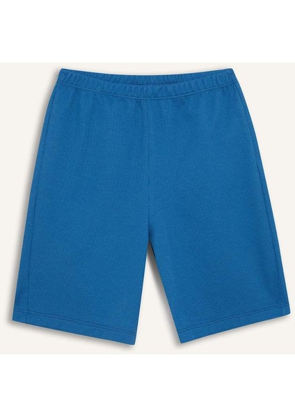 Erkek Çocuk Waffle Pijama Takımı Kısa Kollu Üst Beli Lastikli Şort D9995A825SM