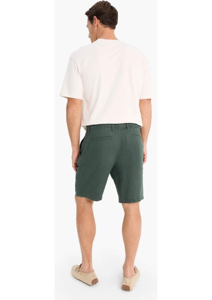 %100 Keten Regular Fit Yazlık Bermuda Şort D9931AX25SM