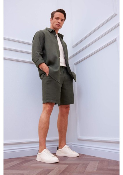 %100 Keten Regular Fit Polo Yaka Yazlık Uzun Kollu Gömlek D9925AX25SP fiyatları