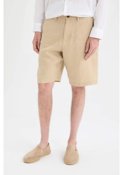 %100 Keten Regular Fit Yazlık Bermuda Şort D9931AX25SM