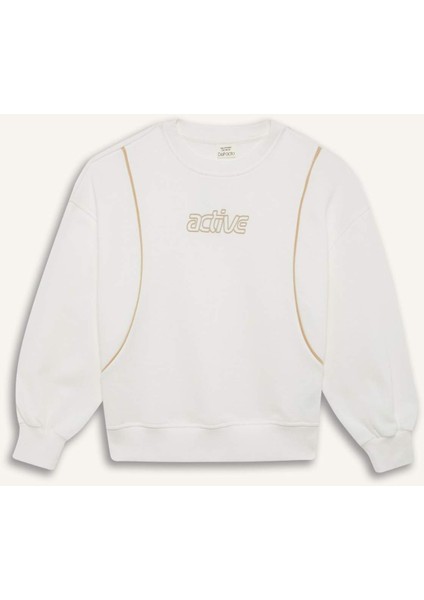 Kız Çocuk Oversize Geniş Kalıp Bisiklet Yaka Baskılı Sweatshirt D9784A825SP