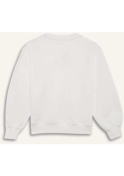 Kız Çocuk Oversize Geniş Kalıp Bisiklet Yaka Baskılı Sweatshirt D9784A825SP