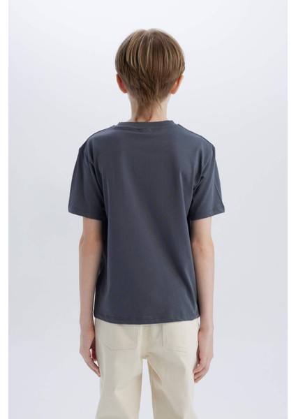 Erkek Çocuk Bisiklet Yaka Baskılı Kısa Kollu Tişört D9256A825SM