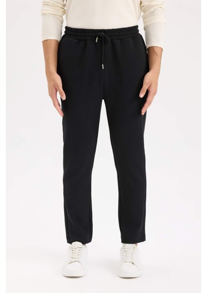 Siyah Eşofman Altı Twill Slim Fit Dar Kesim Beli Bağcıklı Cepli Düz Paça D9708AX24AU