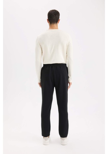 Siyah Eşofman Altı Twill Slim Fit Dar Kesim Beli Bağcıklı Cepli Düz Paça D9708AX24AU