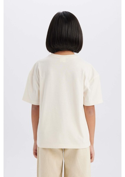 Kız Çocuk Relax Fit Bisiklet Yaka Baskılı Kısa Kollu Tişört D8538A825SM