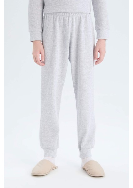 Erkek Çocuk Pijama Takımı Waffle Bisiklet Yaka Uzun Kollu Üst Beli Lastikli Uzun Alt D9977A825SP
