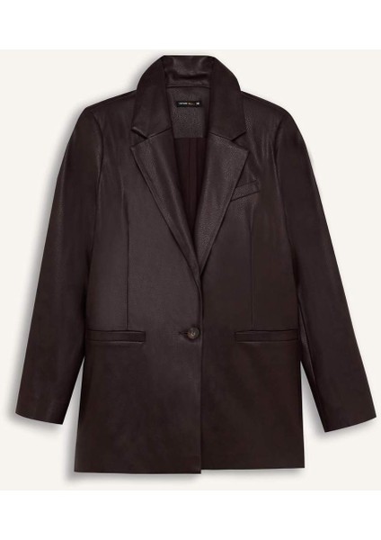 Sorbe x DeFacto Oversize Geniş Kalıp Ceket Yaka Suni Deri Düğmeli Blazer Ceket D9714AX24AU