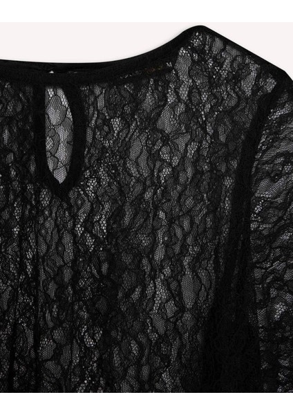 Crop Bisiklet Yaka Dantel Uzun Kollu Bluz E0210AX24AU