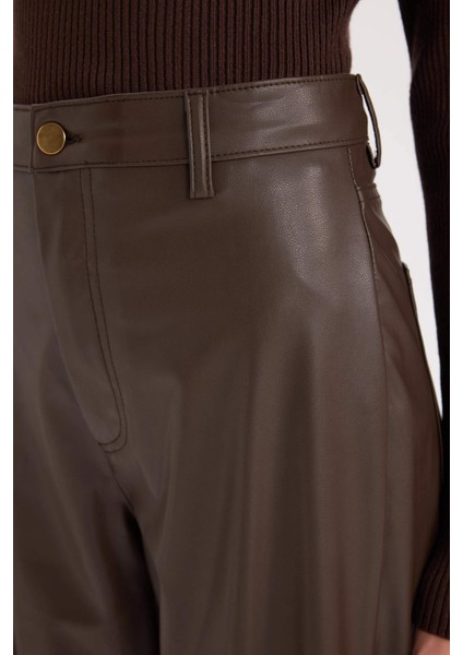 Culotte Yüksek Suni Deri Kışlık Pantolo Bel Crop Fit Crop D5251AX24AU