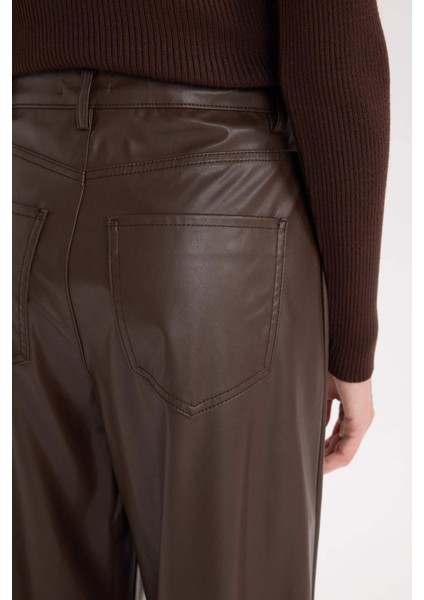 Culotte Yüksek Suni Deri Kışlık Pantolo Bel Crop Fit Crop D5251AX24AU