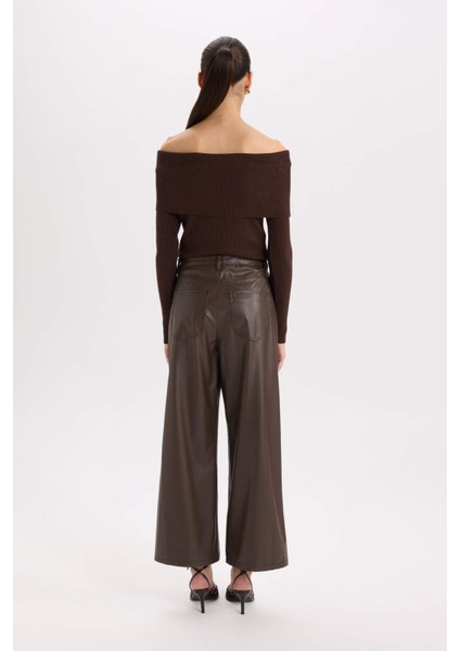 Culotte Yüksek Suni Deri Kışlık Pantolo Bel Crop Fit Crop D5251AX24AU