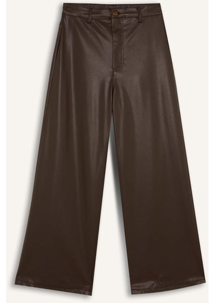 Culotte Yüksek Suni Deri Kışlık Pantolo Bel Crop Fit Crop D5251AX24AU